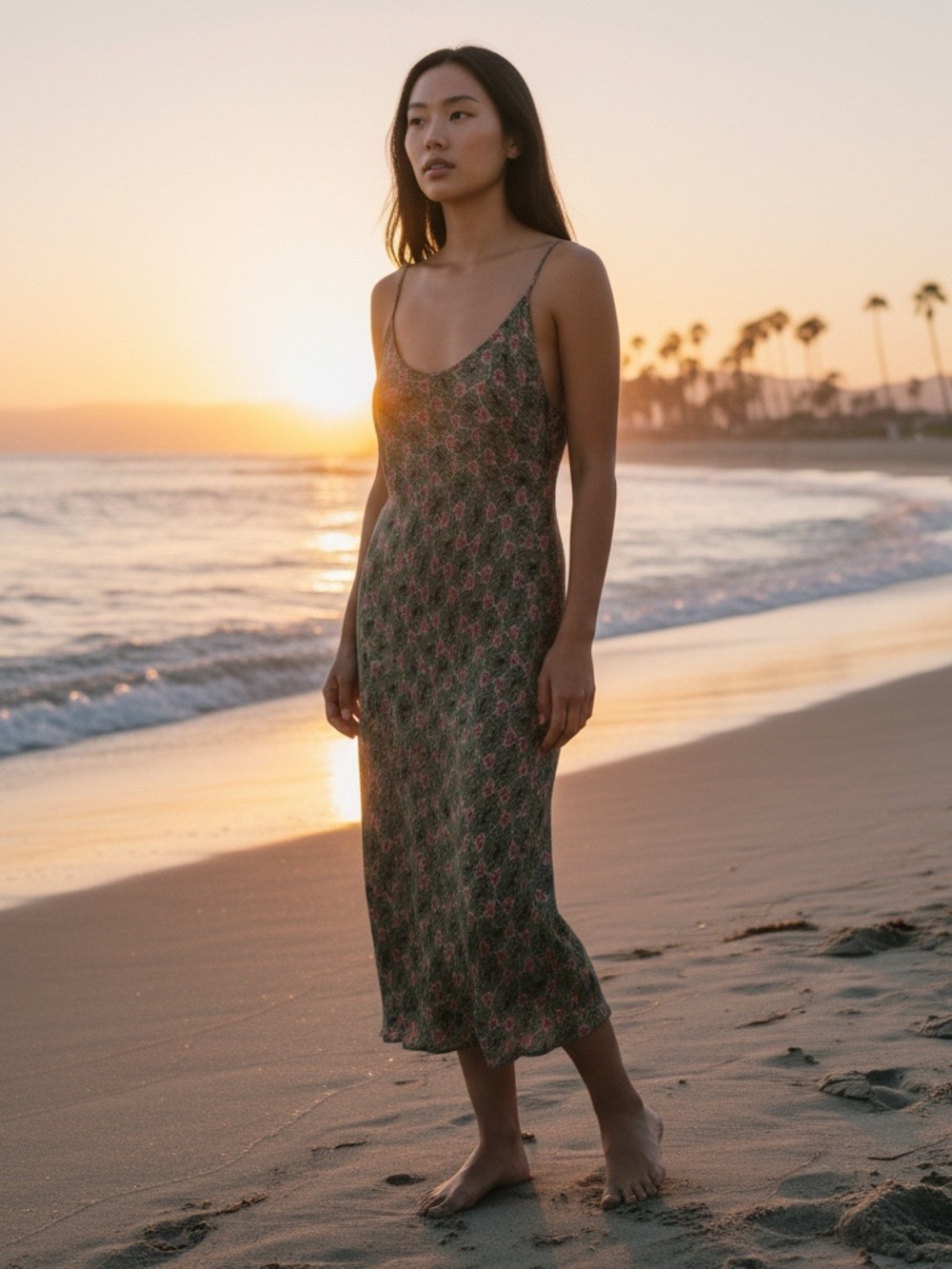 Nwt April Cornell Slip Midi Dress in Olive and Pink women’s large